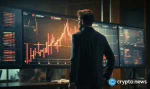crypto news man shows trading charts people talk office background day light01.webp