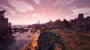 Avowed DAWNSHORE ENVIRONS BLUFFS SUNSET 2560x1440