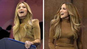 jlo speech in las vegas kamala harris rally alex perry dress