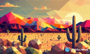 crypto news Texas desert background bright tones low poly style