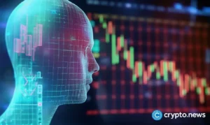 crypto news artificial intelligence hologram head blurry trading chart background neon colors02