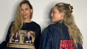 Celeb Image Sara and Erin Foster in Favorite Daughter x SNL Exclusive Merchandise copyA